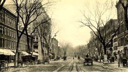 Elm Street (downtown) scene, Manchester NH, circa late 1800's 