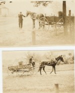 Luther Healy, tinsmith and carpenter with his work cart and horse, Manchester NH