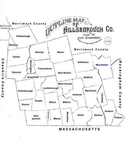 1885 Outline Map of Hillsborough County, New Hampshire