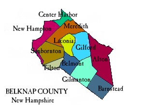 Map of Belknap Co NH showing towns