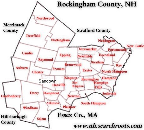 Map of Rockingham Co NH showing towns