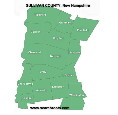 Map of Sullivan Co NH showing towns